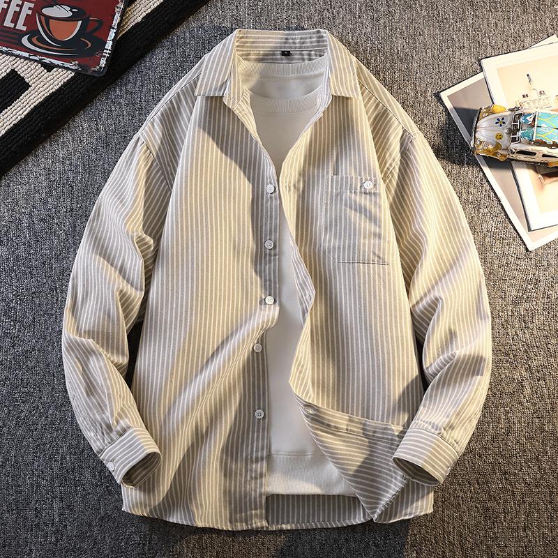 Camicia a Maniche Lunghe da Uomo Camicia Casual Larga Coreana Cappotto da Uomo