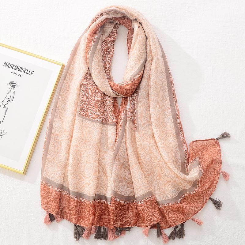 Summer Elegant Women Silk Scarf Beach Wrap Shawls Sweet Tassel Print Mujer Lady Sunscreen Bandana Hijab Bohemian Scarve Pareo