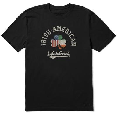 Life Is Good. Men's Irish-American Clover Short Sleeve Crusher Tee, Faded Black
