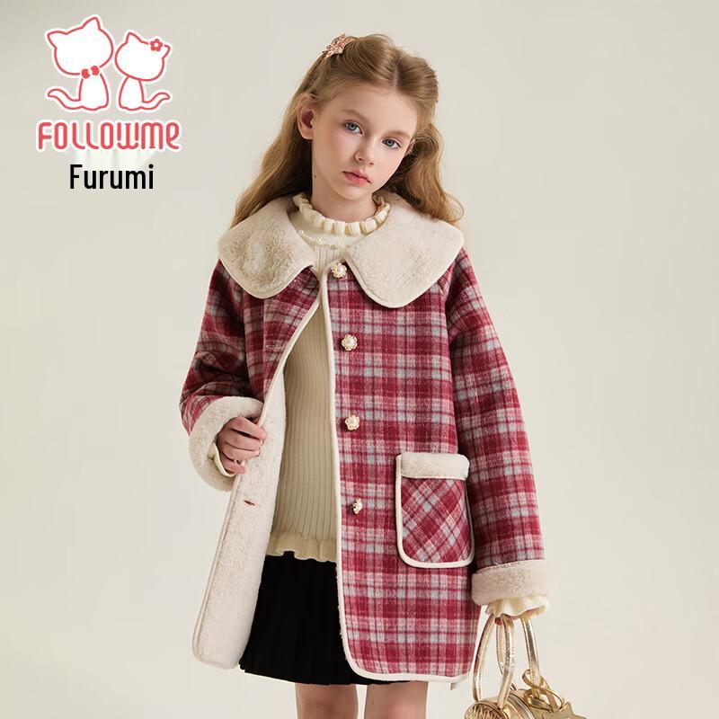 Girls' Stylish Plaid Wool-Blend Winter Overcoat