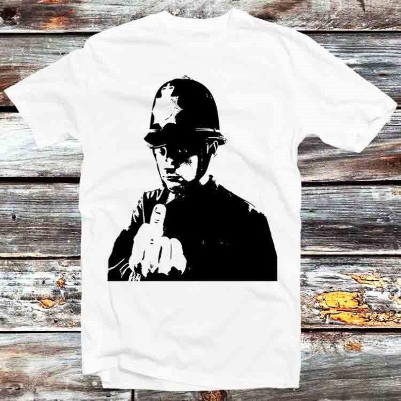 230 Gsm 100% Baumwolle Banksy Schwörender Polizist T-Shirt Vintage Retro Geschenk Herren Damen Unisex Cartoon Anime Top T-Shirt B1229