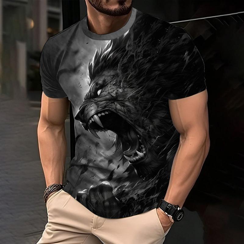 Trendy Lion Graphic Print Short Sleeve Clothing 2026 Summer O-Neck Animal 3D Printed