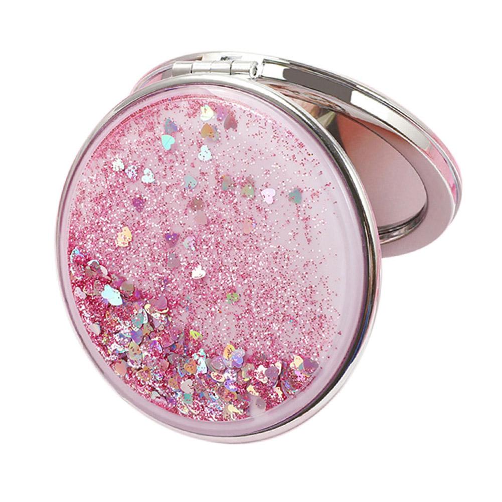 Creative Quicksand Small Mirror Portable Magnifying Standing Hand Vanity Cute Square Pocket Mak U0S8