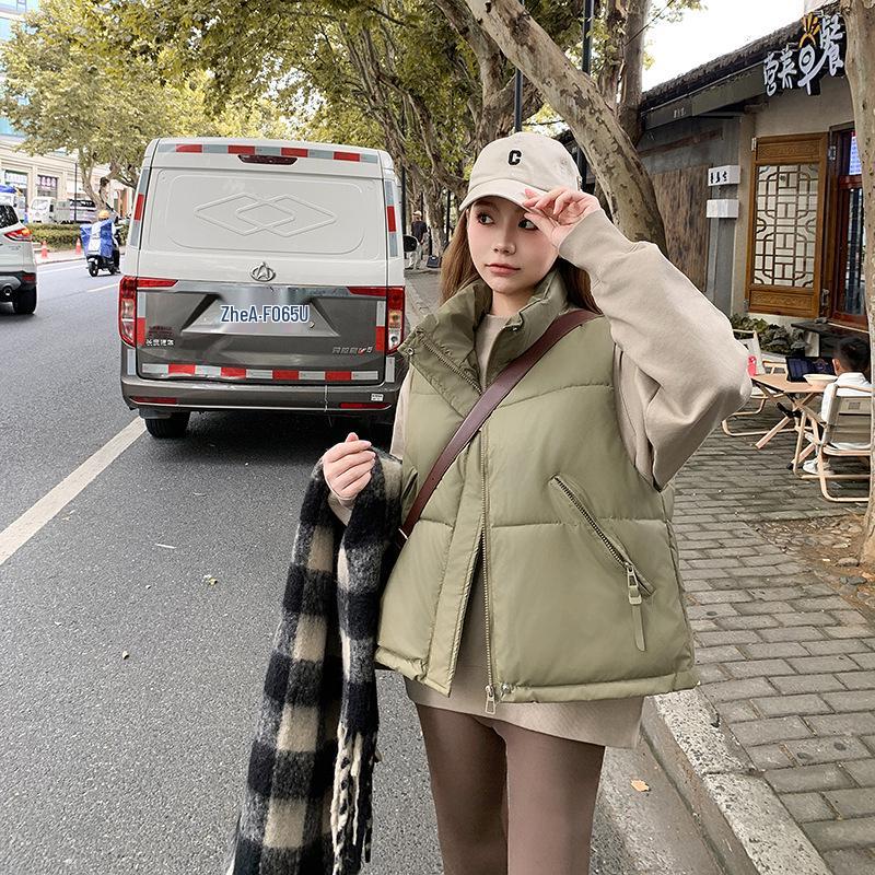 

Женский весенне-осенний хлопковый жилет из ПУ кожи с подплечниками - Модный короткий жилет 2X Large (recommended 150-165 jin) зелёный