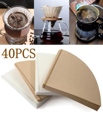 40PCS V-Shaped Coffee Filter Paper Cone Hand Punch Wood Pulp Drip Screen American Coffee Tea Strainer Bag Infuser Accessories