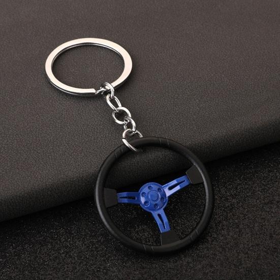 3-Spoke Race Car Steering Wheel Keychain - Zinc Alloy Metal Keyring for Men, Creative Racing Gift Accessories