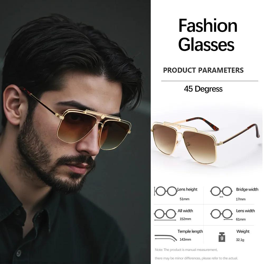 New In Retro Sunglasses For Men Double Beam Metal Glasses Square Frame Workplace Light Luxury Accessories Men'S Glasses