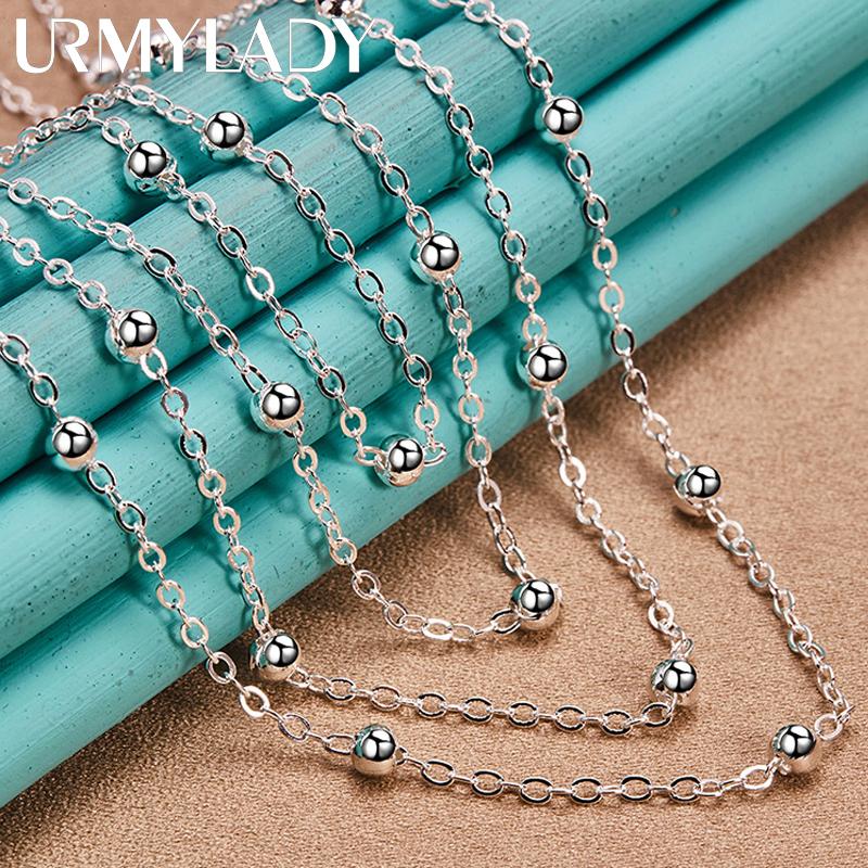 Fine 925 Sterling Silver Charms Beads Chain Necklace For Women Fashion Jewelry