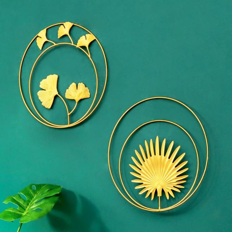 Ginkgoblad Vägghängande Dekoration Metallram Prydnad Järn Guld Palm Lönnlöv Vägg Hänge för Bakgrund Vardagsrum Heminredning