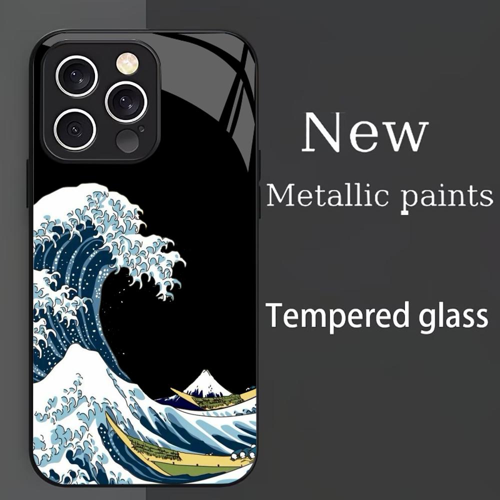 Black Glass TPU Pattern Phone Case For iPhone 17 Air 16 15 14 13 12 11 Pro Max Plus Katsushika Hokusai Japanese Art Great Wave