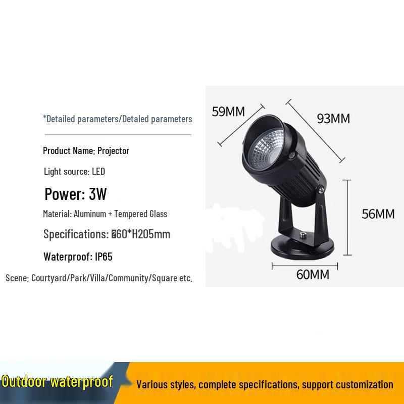 Outdoor Waterproof Plug-In Spotlight for Gardens and Lawns