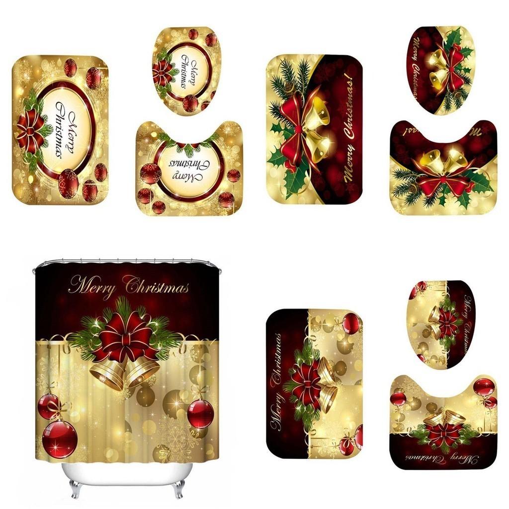 Elegant Christmas Shower Curtain And Toilet Mat Set For Stunning Holiday Home Decor