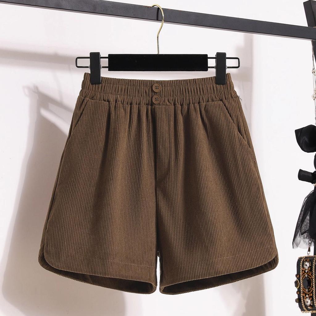 Shorts en velours côtelé rétro grande taille pour femmes au printemps et en automne Nouveaux pantalons décontractés Taille haute Coupe A Amincissants Jambes larges Pantalons bootcut