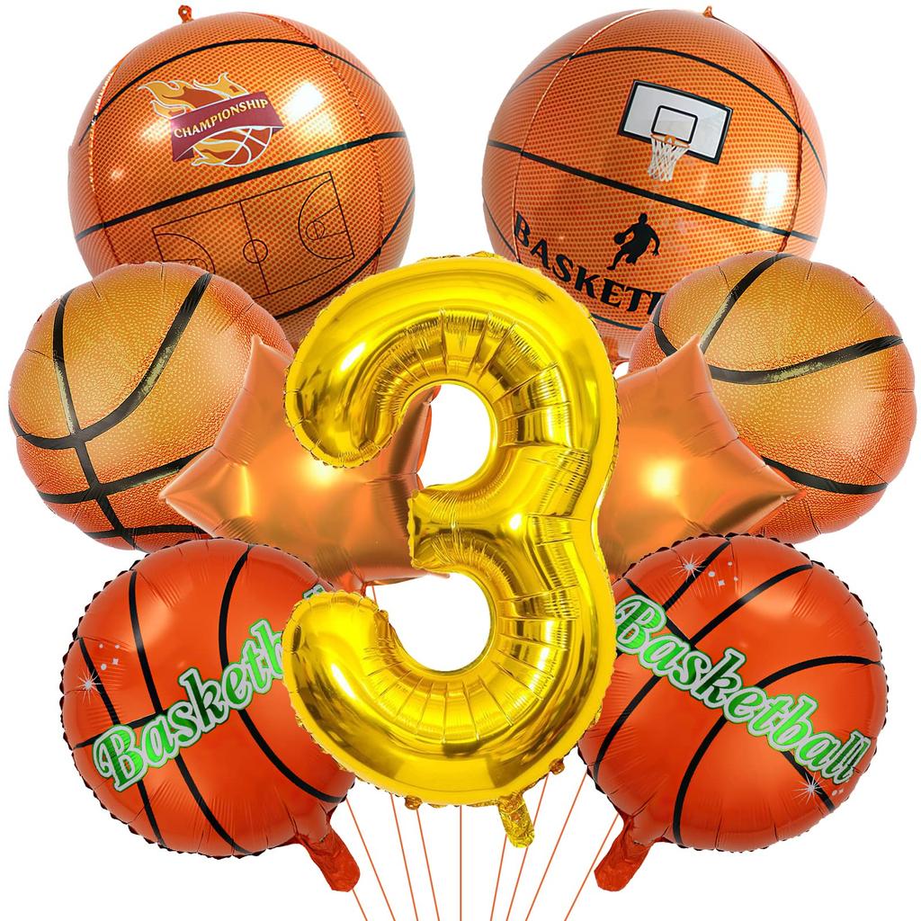 9Pcs Basketball Digital Balloon Set 22in 4D Sphere Balloons With 40 Inch Number Sports Basketball Themed Birthday Party Supplies