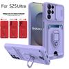 Slide Camera TPU Case For Samsung S25 Ultra S24 S23 S21 Plus S20 Fe A51 A12 A23 Shockproof Armor Card Slots Wallet Silicon Cover