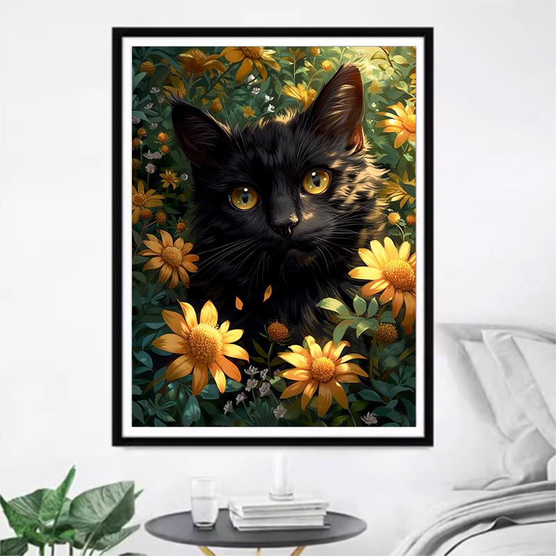 5d DIY Diamant Malerei Kreuzstich schwarze Katze gelbe Blume Diamant Stickerei Mosaik voller Runde Bohrer Home Decor