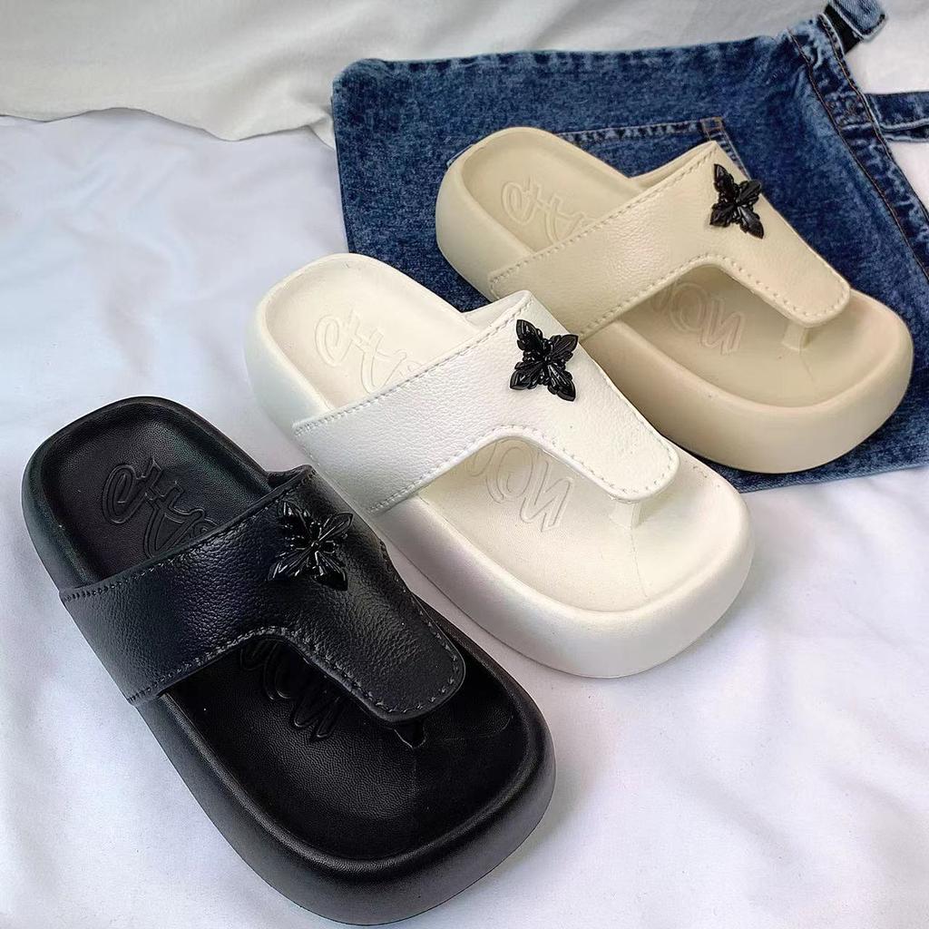 New summer versatile T-word with stars accessories slippers women's outer wear material thick-soled slippers
