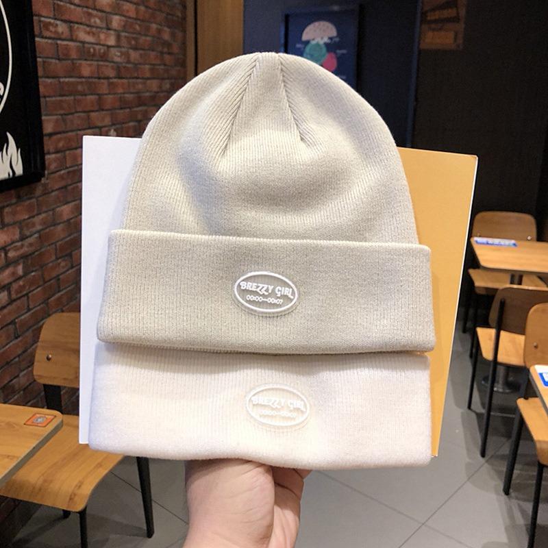 Hat Female Autumn and Winter Letter Round Label Knitted Hat Thin Street Hipster Versatile Student Couple Pullover Hat Male