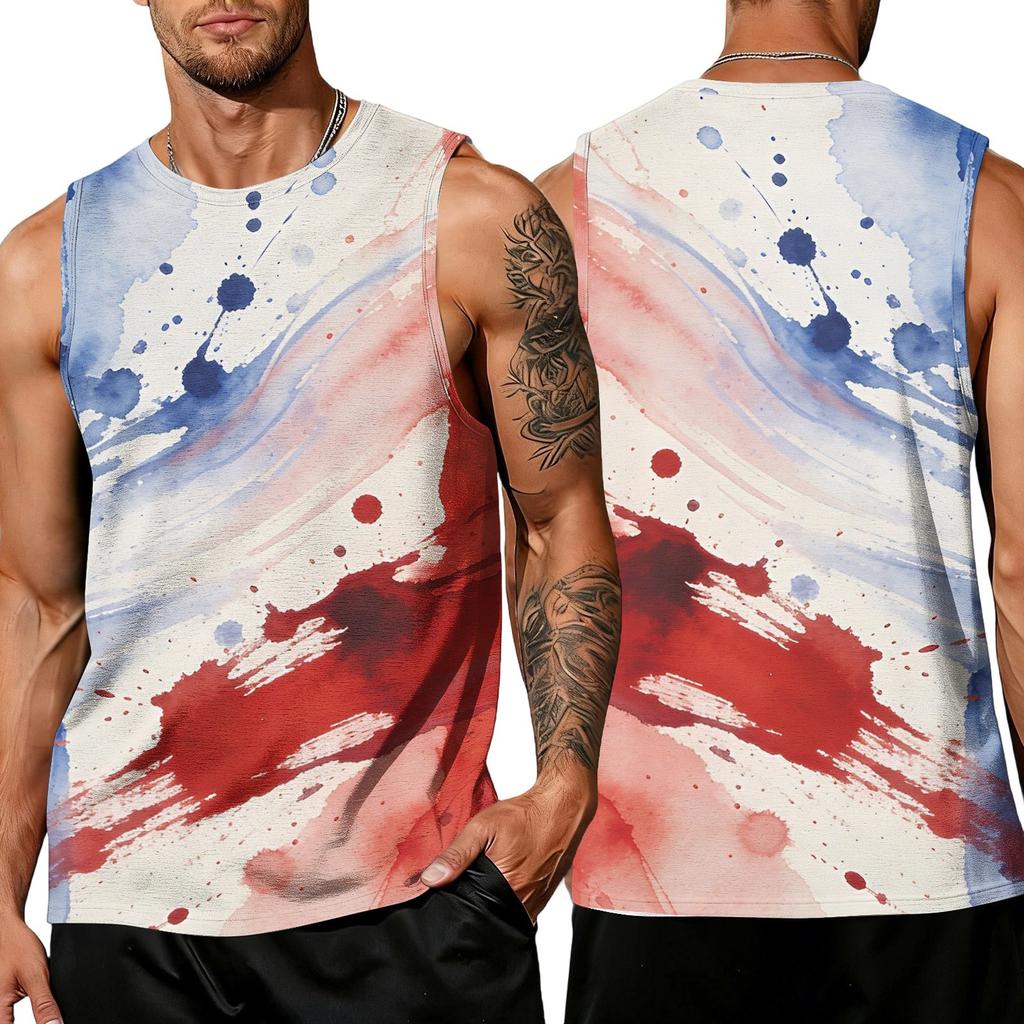 Ärmelloses Herren-Tanktop mit Print, atmungsaktive Sportweste, lockere Passform, Sommer-Sportshirt für Outdoor-Aktivitäten