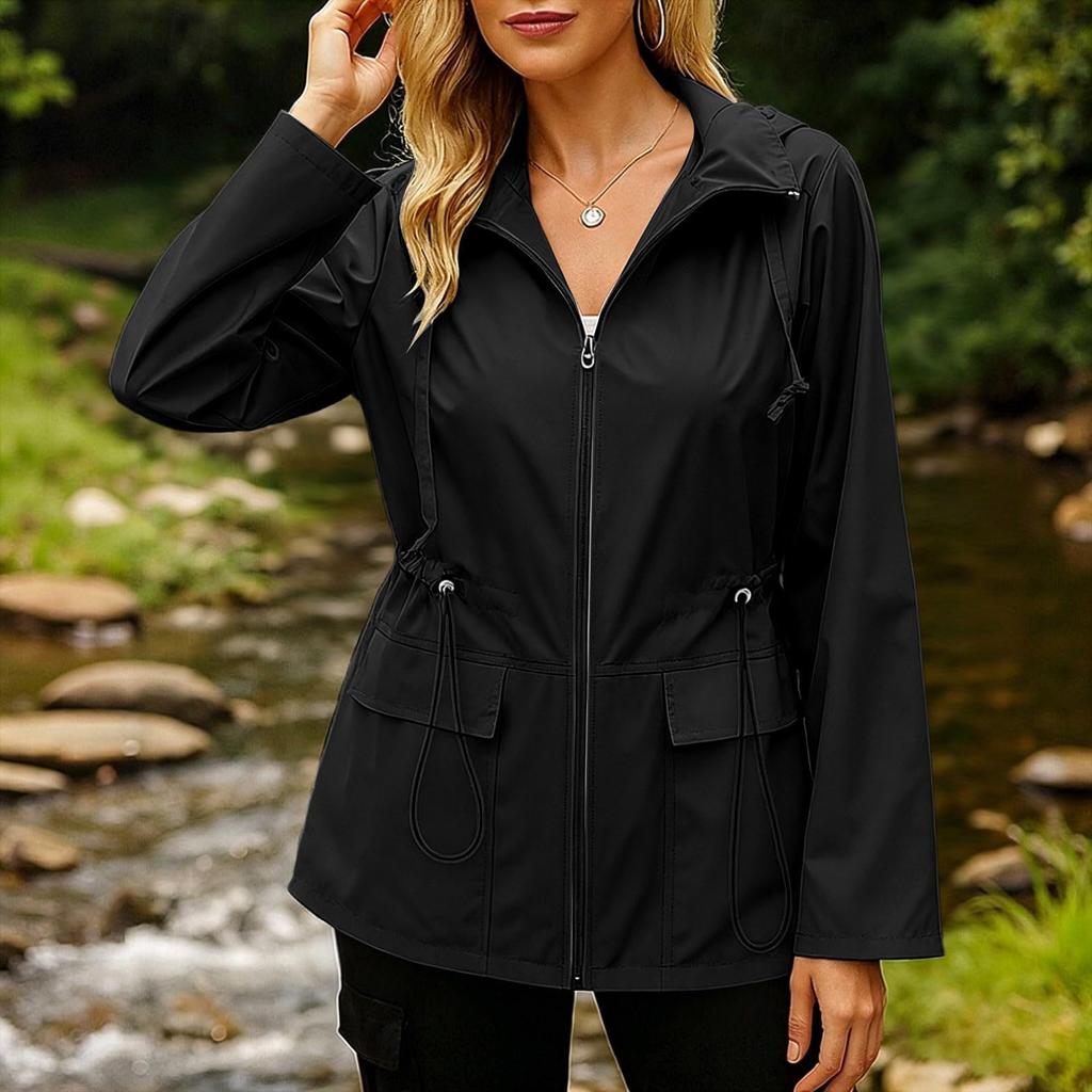 Women's Windbreaker Jacket with Zipper for Outdoor Hiking and Travel