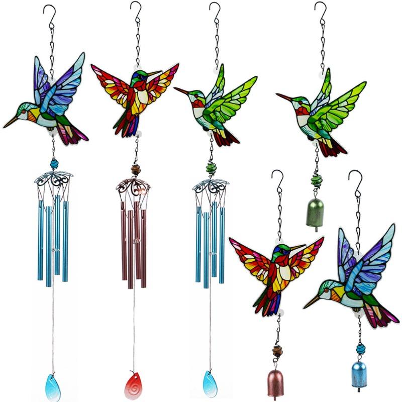 Glass Hummingbird Wind Chime Diamond Glass Crafts Hanging for Home Garden Courtyard Balcony Decoration Housewarming Gift