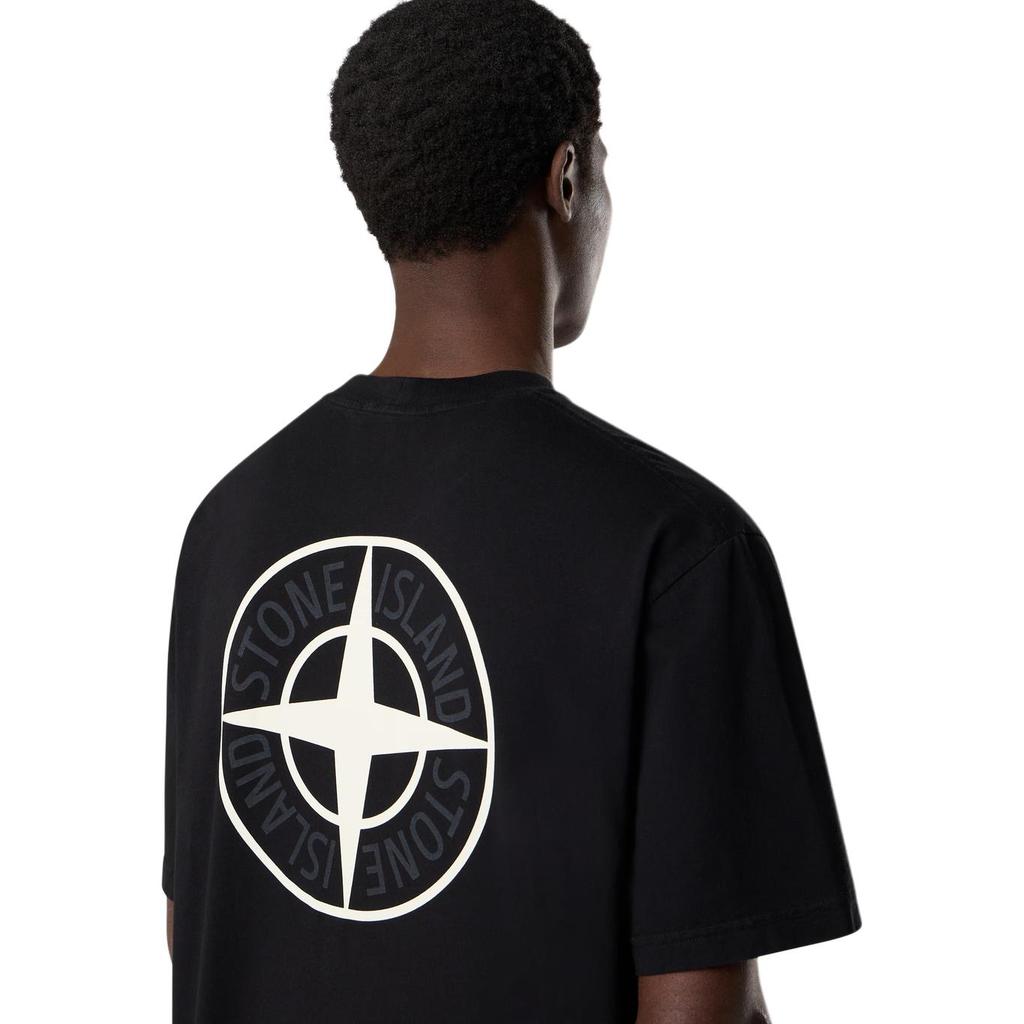 Stone Island Solid Color Round Neck Drop Shoulder Short Sleeve T-Shirt Men Tops Black K2S152100037S0193-V0029