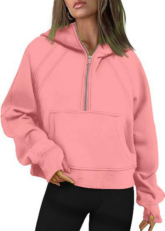 2023 Autumn/Winter Casual Sports Half-Zip Hooded Fleece-Lined Sweatshirt