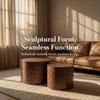 2-Piece Nesting Round Coffee Table Set, Tree Stump Drum Accent, No Assembly, Swirl Grain for Living Room, Modern Farmhouse Home Decor, Brown Pommele