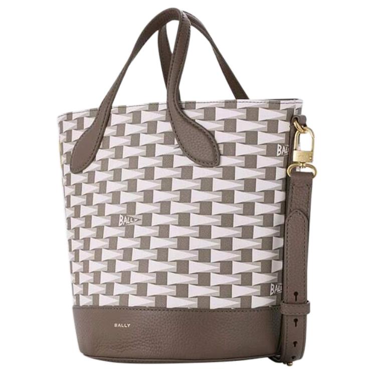 Bally Pennant Logo Geometric Pattern Leather Shoulder Tote Bag Women Handbags Brown 6307435