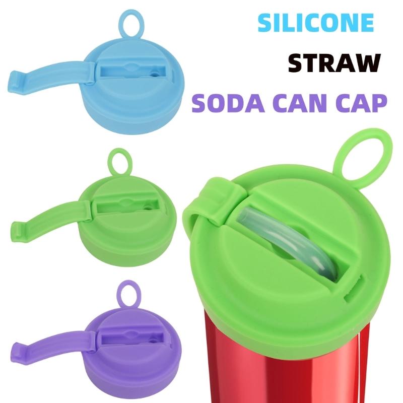 Colorful Silicone Sodas Can Lid and Straw Easy Use Spill-proof Sealed Can Cover for Canned Beverages Beer and Juice