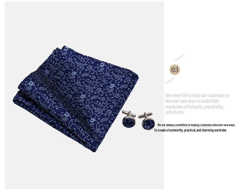 Men's Tie, Pocket Square, and Cufflinks 4-Piece Set - Cashew Flower Design, High-End Feel, 8cm Tie