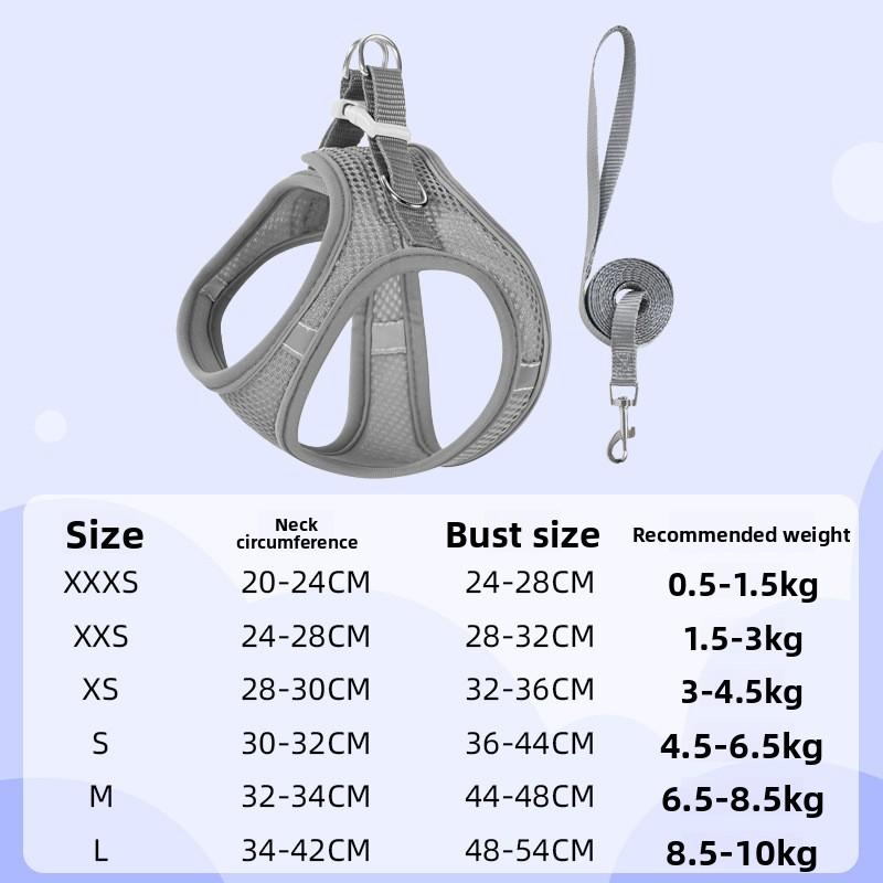 Hundeleine, Haustierbedarf für Brust und Rücken, Westenartiger Haustierbrust- und Rückenriemen, Reflektierende und atmungsaktive Katzenleine