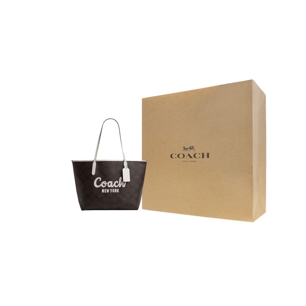 Coach 33 Brand Letter Micro Logo Coated Canvas Tote Shopping Bag Handheld Shoulder Bag Large Women tote Brown CY705-SVXIC
