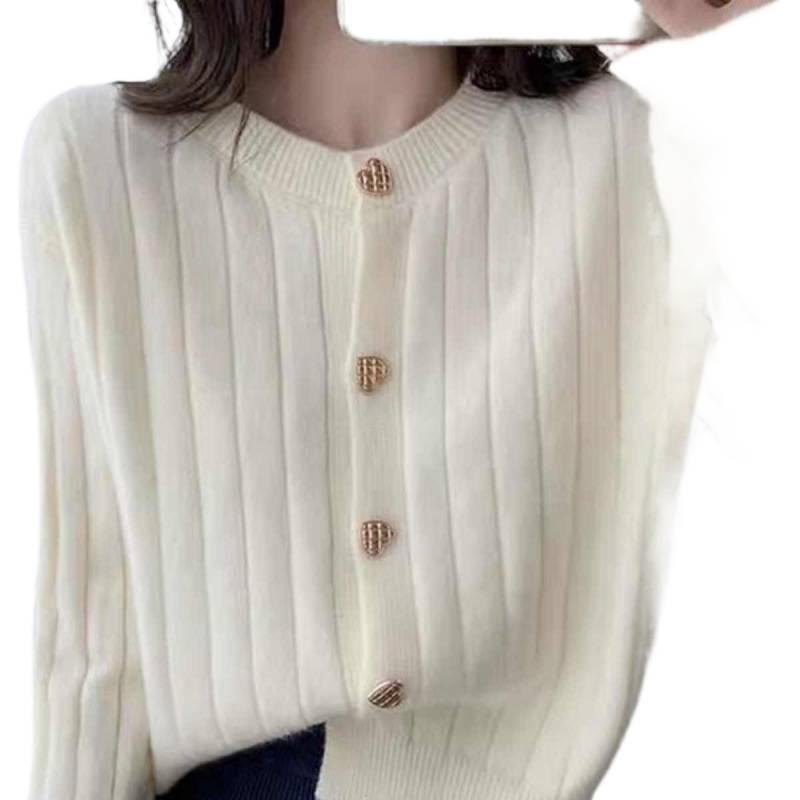 Korean-Style White Fluffy Knit Cardigan for Women – Petite-Friendly, Gentle Spring Sweater, Short and Loose Fit.