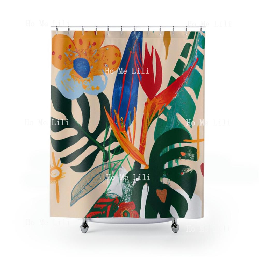 

Retro Flowers Exotic Jungle Birds Of Paradise Monsters In Abstract Shapes Medieval Modern Shower Curtains W60H190(CM)-1 Pcs