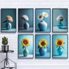 Classic Simple Still Life Blue Vase Flowers Arrangement Poster Canvas Painting Printing Art Pictures Home Room Wall Decor Gift