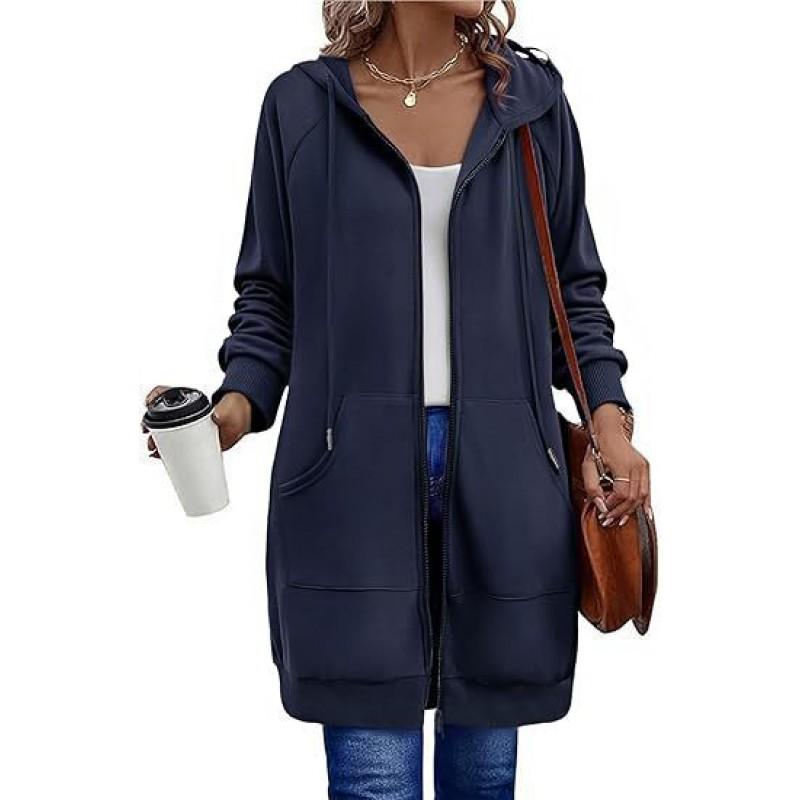 Womens Oversized Long Hooded Zip-Up Sweatshirt