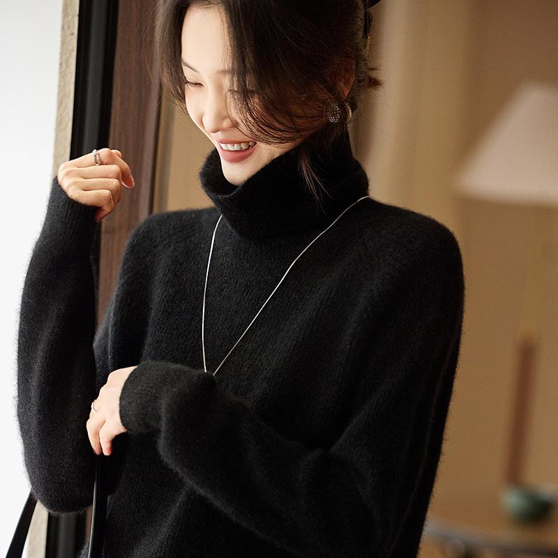 Spring New Turtleneck Sweater Knitted Sweater Wool Inner With Solid Color Loose Temperament Thin Wool Bottoming Shirt