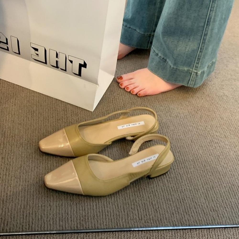 Women's French Nude Color Pointed Small Fragrant Style Ladies Thick Heels Back Air Style Single Shoes Low Heel Baotou Sandals
