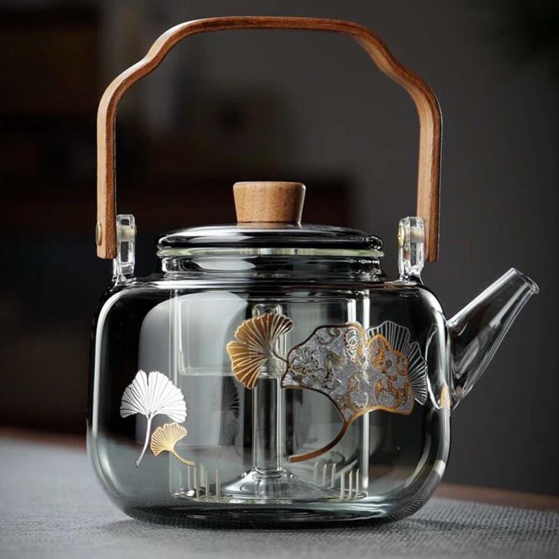 Ginkgo Leaf Design Glass Teapot