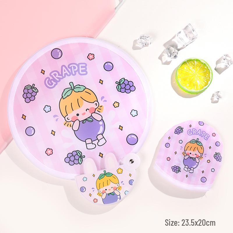 Portable Cartoon Folding Fan – Cute Mini Round Fan for Women and Kids