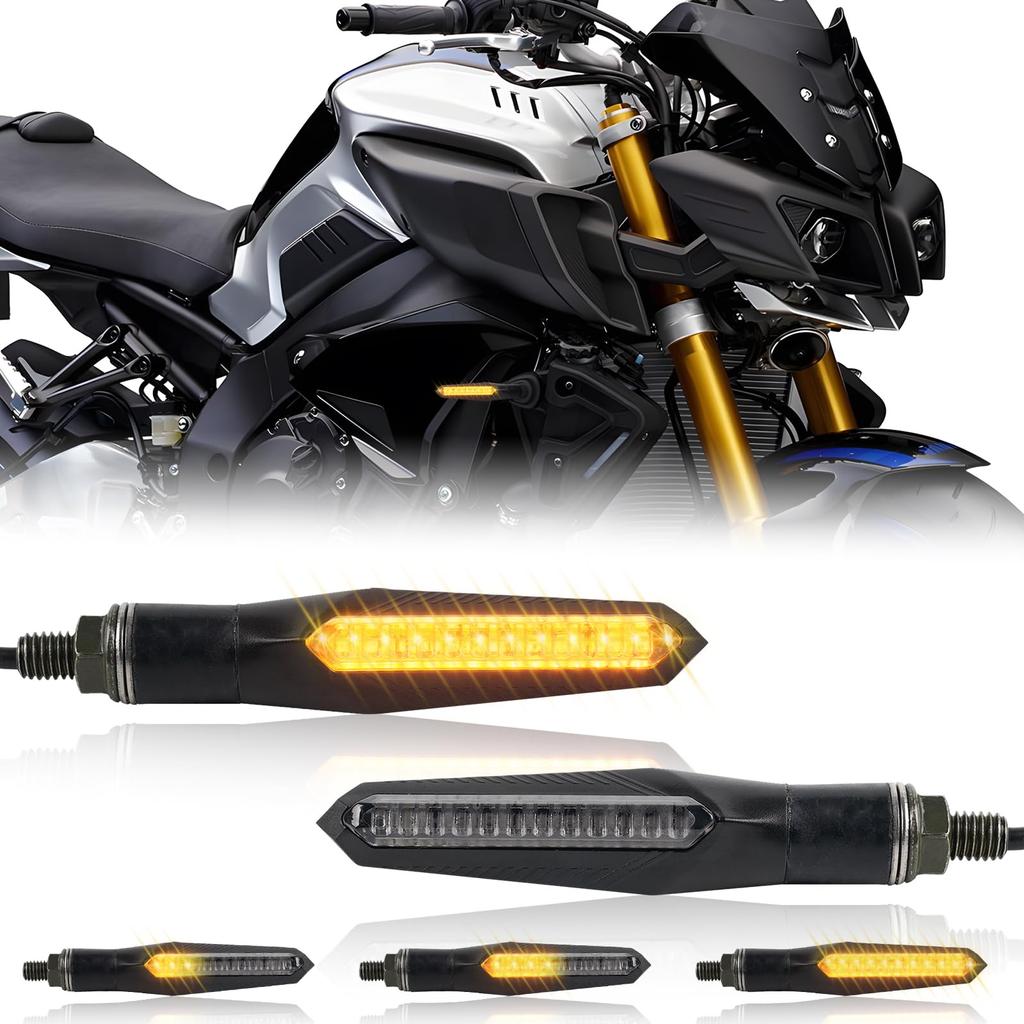 POPMOTORZ Motorcycle Turn Signal, LED Turn Signal, Flowing Amber, 12 V, High Brightness, E-Mark, Resistance, Universal Type, Smoke Lens