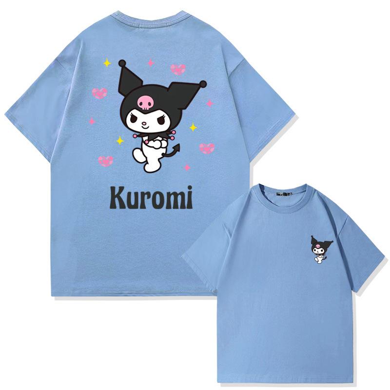 Sommer Neues Kinder T-Shirt Anime Zubehör Kuromi Aufdruck Trendige Marke Eltern-Kind Kleidung Reine Baumwolle Rundhals Kurzarm
