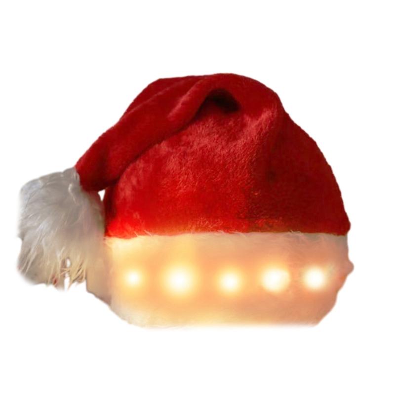 

Різдвяна шапка, шапка Санти, святкова для дорослих, унісекс, зі світлодіодним підсвічуванням, різдвяна шапка, зручна потовщена плюшева шапка для вечірки