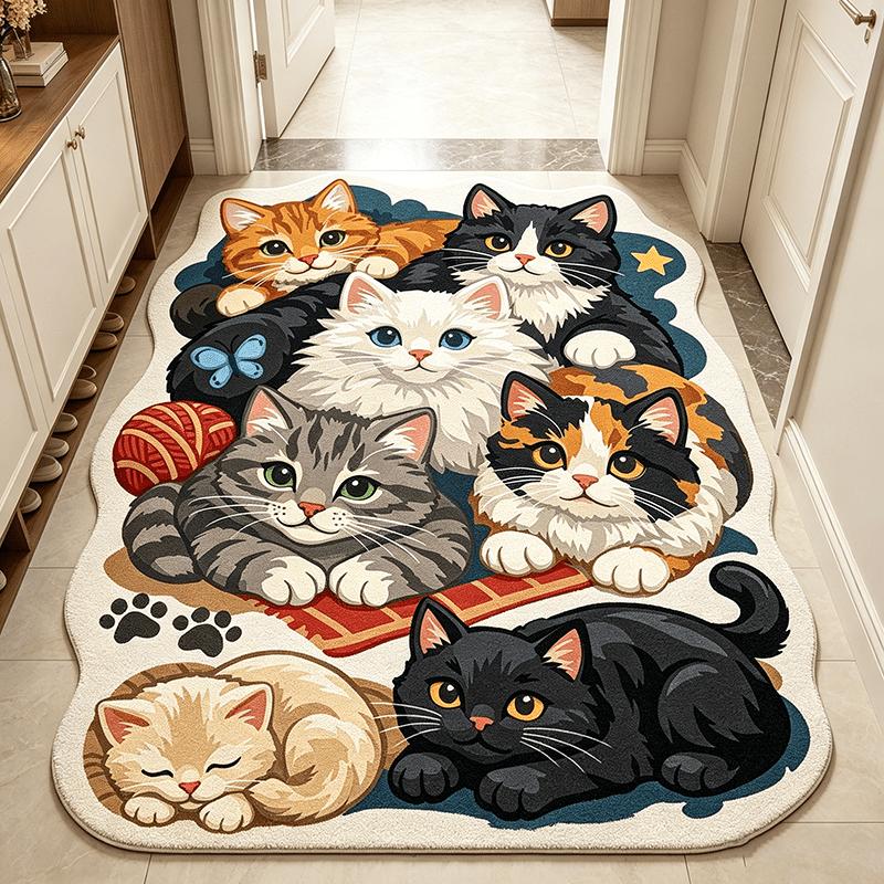 Lustiger Niedlicher Katzen-Druck Teppich Heimdekoration Atmosphärisches Schlafzimmer Nachttisch Plüsch Bodenmatte Weicher Flauschiger Waschbarer Teppich für Wohnzimmer