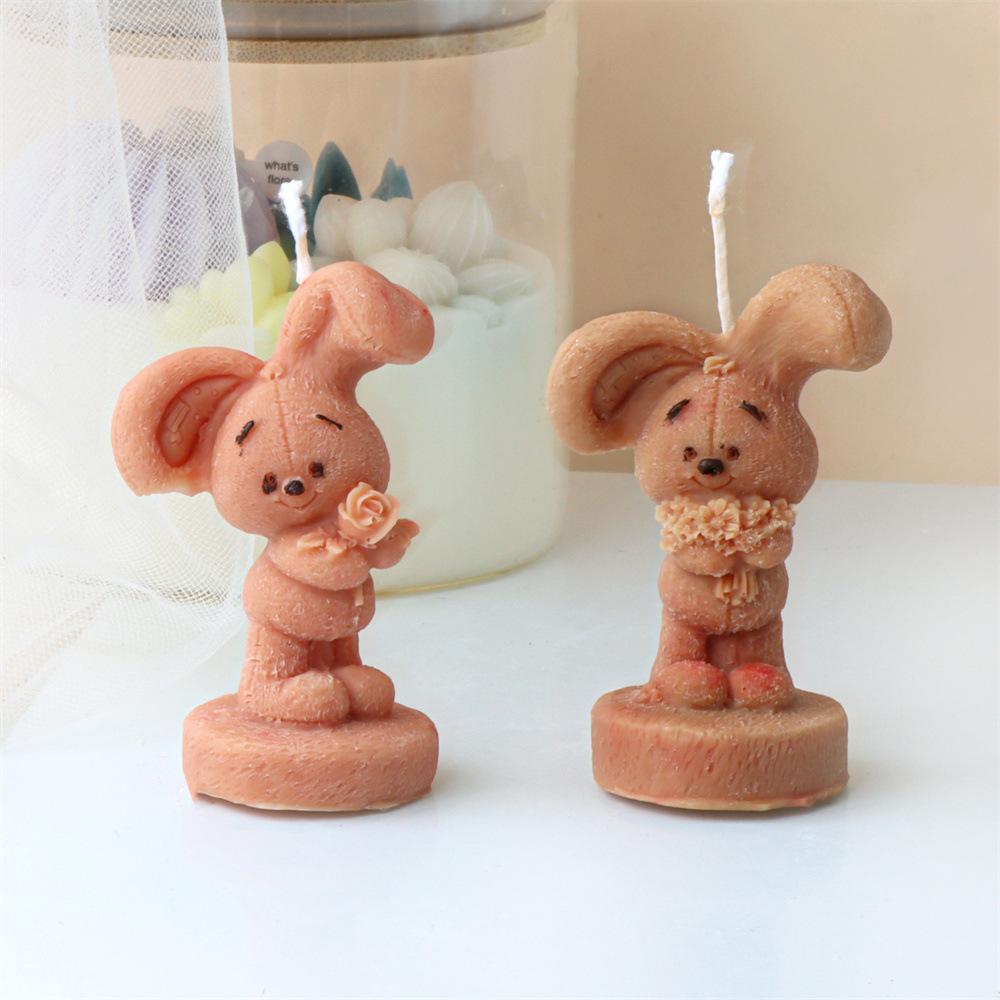 Standing Basketball Rabbit Candle Mold 3D Rabbit Family Size Holding Flower Fragrance Easter Animal Cake Baking Tools Home Gifts