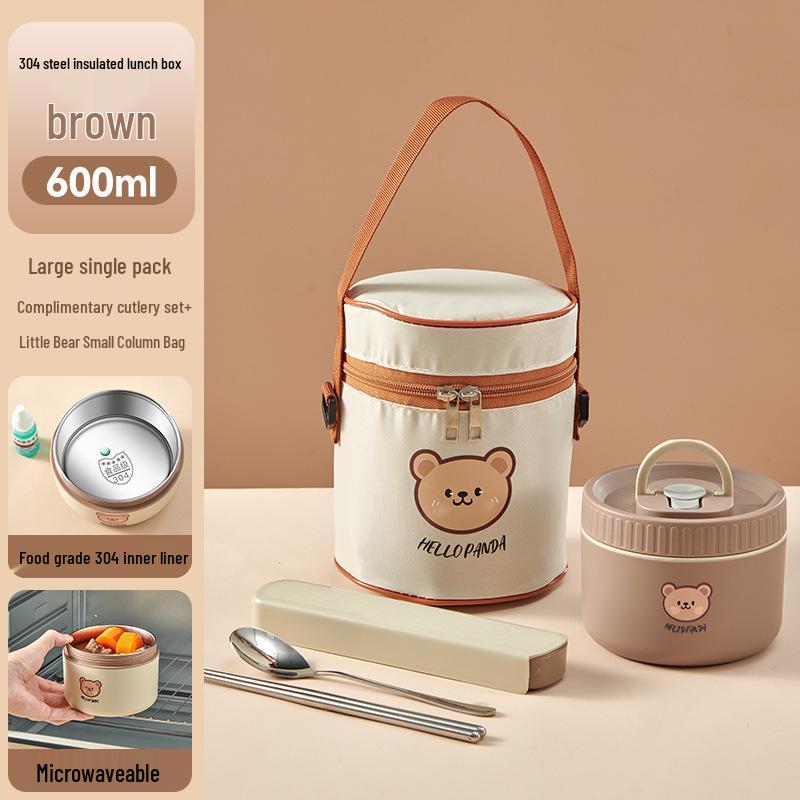 Stainless Steel Insulated Lunch Box & Soup Bowl - Microwave Safe Cartoon Bento for Office Workers