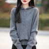 Women's Hooded Knit Cardigan - Single-Breasted Sweater Coat for Spring/Autumn - Casual Loose Hoodie Outerwear Top