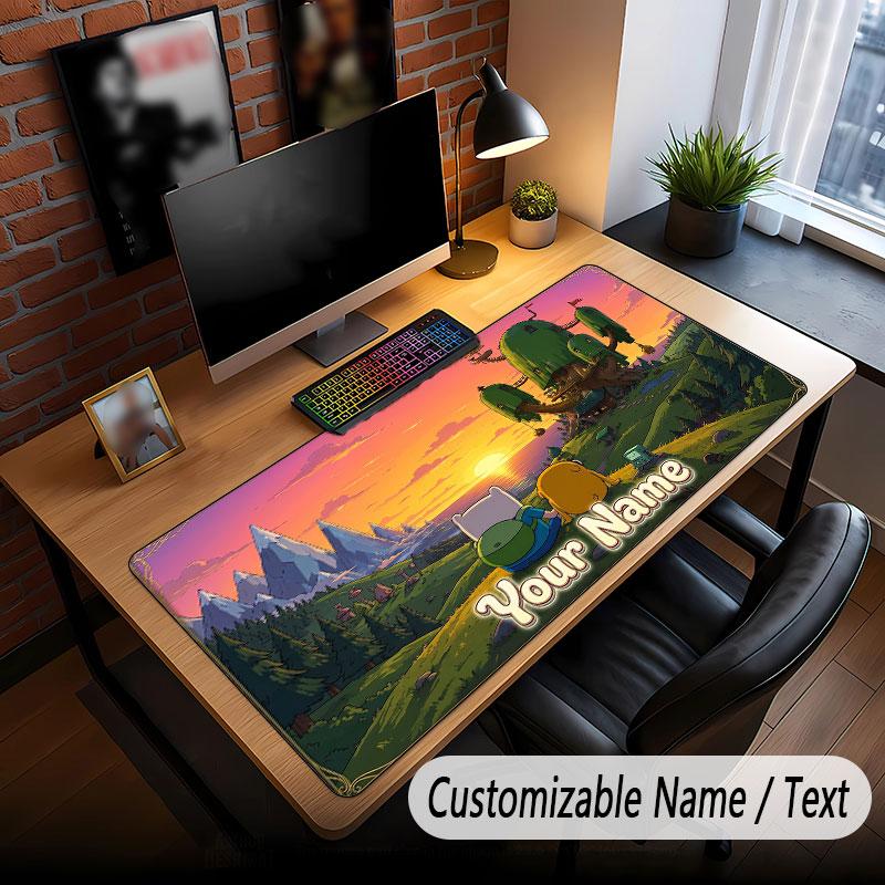 Custom Name Text Big Mouse Pad,Adventure Time cartoon Soft Non Slip Extended Desk Mat For Home Office