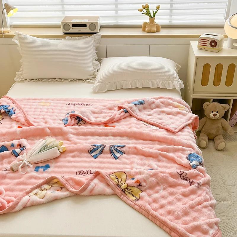 Cartoon Pink Love Print Milk Velvet Throw Blanket Super Soft Warm Plush Blue Blanket Travel Multifunctional Decorative Blankets